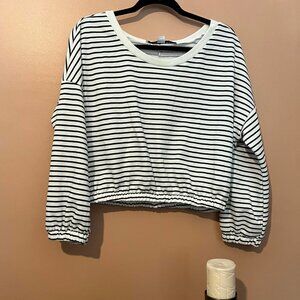 Hyfve Black and White Stripe Cropped Sweatshirt Size L